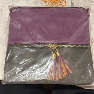 Purple and Gray Tassel Clutch